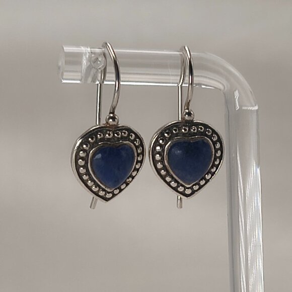 Sterling Silver HAN 925 Blue Heart Cabochon Earrings - Picture 6 of 9